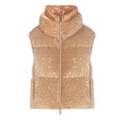 Gewatteerde vest met pailletten en rits Herno , Beige , Dames