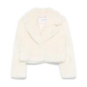 Witte Faux-Fur Jas met Brede Revers Stand Studio , White , Dames