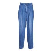 Blauwe Denim Jeans met Wijde Plooi Michael Kors , Blue , Dames