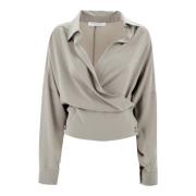 Grijze Wrap-Around Shirt met Crepe Effect Philosophy di Lorenzo Serafi...