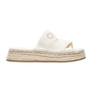 Raffia Plateau Sandalen met Logo Borduurwerk Chloé , White , Dames