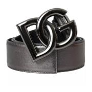 Metalen Logo Gesp Leren Riem Dolce & Gabbana , Gray , Heren