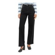 Wijde stretch jeans met middelhoge taille Ganni , Black , Dames