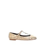 Python-Geëmbosseerde Leren Ballerina Flats Chloé , Beige , Dames