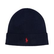 Blauwe Wollen Gebreide Muts met Logo Polo Ralph Lauren , Blue , Heren