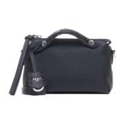 Zwarte leren mini tas met topstitching Fendi , Black , Dames