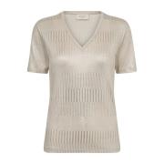 Sprankelende V-hals Ribshirt Freequent , Beige , Dames