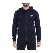 Blauwe Zip Hoodie met Bedrukt Logo Emporio Armani , Blue , Heren