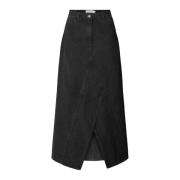 Zwarte Denim Rok met Cross-Over Split Rabens Saloner , Black , Dames