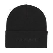 Script Beanie Hoed Zwart Geribbelde Boord Carhartt Wip , Black , Heren