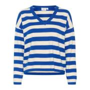 Gestreepte V-Neck Pullover Trui Surf Blue Saint Tropez , Blue , Dames