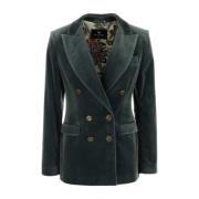 Stretch fluwelen blazer in teal groen Etro , Blue , Dames