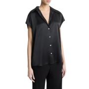 Zijden Blouse met Kapmouwen en Gerimpelde Achterkant Vince , Black , D...