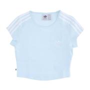 Blauwe Cropped Tee met Logo Adidas , Blue , Dames