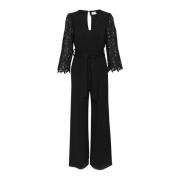 Zwart diep jumpsuit met kanten mouwen Kaffe , Black , Dames