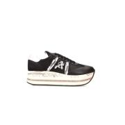 Beth Leren Sneakers met Geborduurd Logo Premiata , Black , Dames