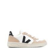 Chromevrije Leren Sneakers in Wit/Zwart/Sahara Veja , Beige , Heren