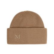 Kasjmier Geribbelde Beanie met Monogram Logo Max Mara , Brown , Dames