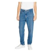 Blauwe Effen Heren Jeans Rits Sluiting Tommy Hilfiger , Blue , Heren