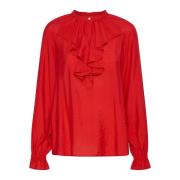 Elegante Ruche Blouse in Salsa Part Two , Red , Dames