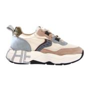 Roze Sneakers Club105 in Leer/Nylon Voile Blanche , Multicolor , Dames