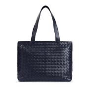 Blauwe Leren Tote Tas Shopper Bottega Veneta , Blue , Heren