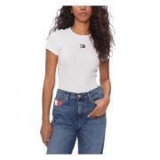 Wit Katoenen T-shirt Korte Mouw Tommy Hilfiger , White , Dames