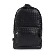 Zwarte Leren Rugzak Stijlvolle Herentas Bottega Veneta , Black , Heren