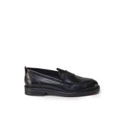 Zwarte leren loafers met pennyhouder Carmens , Black , Dames