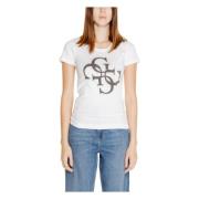 Wit Bedrukt T-shirt met Korte Mouwen Guess , White , Dames