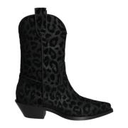 Luipaardprint Cowboy Laarzen met Leren Zool Dolce & Gabbana , Black , ...