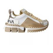 Wit Goud Lage Top Sneakers Logo Dolce & Gabbana , Multicolor , Dames