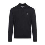 Blauwe Wollen Poloshirt Klassieke Stijl Prada , Blue , Heren