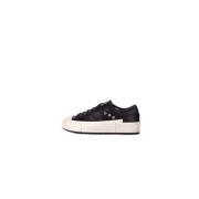 Zwarte Leren Sneakers Logo Zijkant Philippe Model , Black , Dames