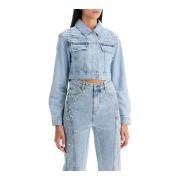 Korte Denimjasje met Kristalversiering Self Portrait , Blue , Dames