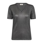 Sprankelend V-hals Ribshirt Freequent , Gray , Dames