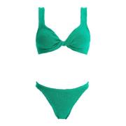 Gerimpeld Bikini Set met Kruisdetail Hunza G , Green , Dames