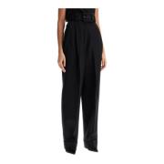 Wollen broek met satijnen band Max Mara , Black , Dames