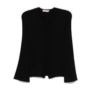 Zwarte V-hals Sweaters met Ribdetail Twinset , Black , Dames