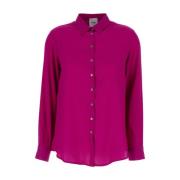 Fuchsia Satin Klassieke Kraag Shirt Plain Units , Pink , Dames