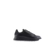 Zwarte Leren Vetersneakers Emporio Armani , Black , Heren