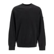 Geborsteld Katoenen Crewneck Sweatshirt C.p. Company , Black , Heren