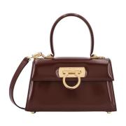 Iconische Gancini Leren Handtas Salvatore Ferragamo , Brown , Dames