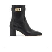 Gancini Gesp Leren Enkellaarzen Salvatore Ferragamo , Black , Dames