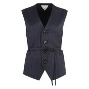 Wollen vest met voorzakken en tailleband Bottega Veneta , Blue , Dames