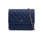 Pre-owned Leather wallets Chanel Vintage , Blue , Dames