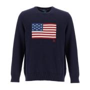 Amerikaanse Vlag Crewneck Katoenen Trui Polo Ralph Lauren , Blue , Her...