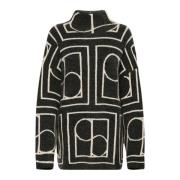 Zwart en Wit Monogram Gebreide Trui Soaked in Luxury , Black , Dames