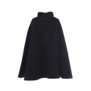 Zwarte wollen cape met capuchon Fabiana Filippi , Black , Dames