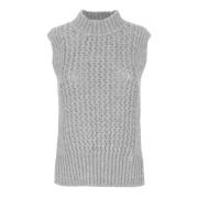 Grijze Alpaca Gilet met Kantpatroon Herno , Gray , Dames